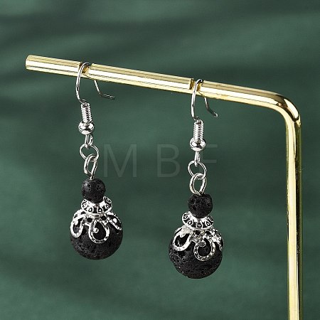Natural Lava Rock Bead Dangle Earrings EJEW-JE02144-01-1