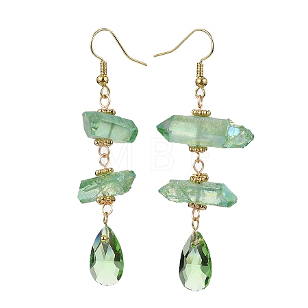 Dyed Natural Quartz Crystal Nugget & Teardrop Dangel Earrings EJEW-TA00314-02-1