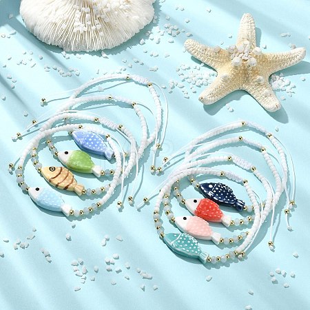 Dyed Natural Malaysia Jade & Handmade Porcelain & Seed Beaded Adjustable Bracelets for Women BJEW-JB14029-1
