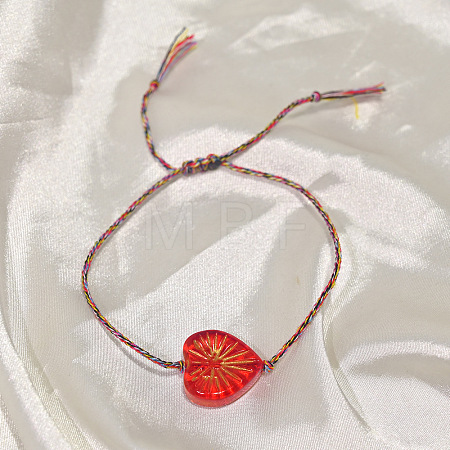 Boho Handmade Lampwork Heart Adjustable Braided Cotton Cord Bracelets for Women WGD66FD-03-1