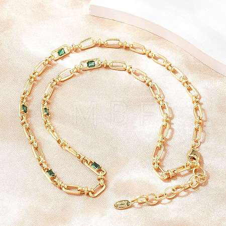 5MM Brass Pave Cubic Zirconia Oval Link Chain Necklaces NJEW-D324-01G-07-1
