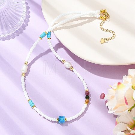 Dyed Natural Howlite Heishi Beads & Rice Natural Pearl & Glass Seed Beaded Necklaces NJEW-JN06249-04-1