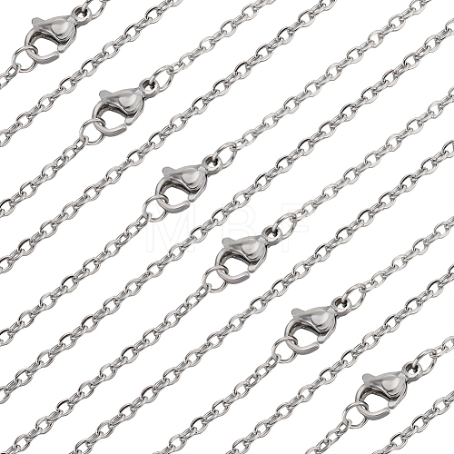 Beebeecraft 30Pcs 304 Stainless Steel Flat Cable Chain Necklaces Set for Men Women STAS-BBC0004-99A-1