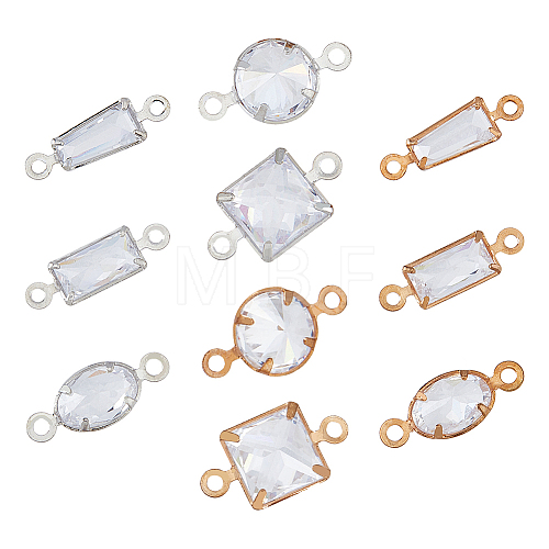 40Pcs 10 Styles Brass Pave Clear Cubic Zirconia Connector Charms ZIRC-FH0001-40-1