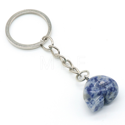 Natural Blue Spot Jasper Stone Keychain SKUL-PW0002-059-A08-1