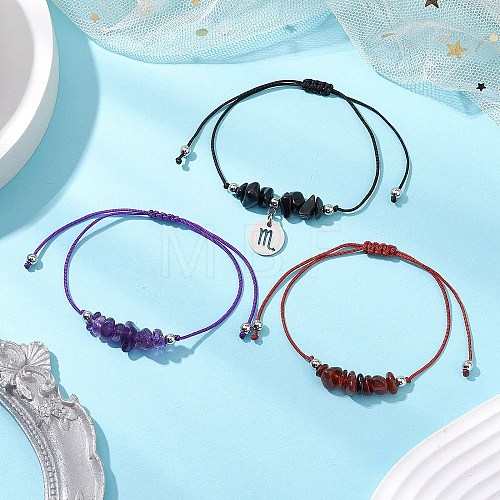 3Pcs Constellations Adjustable Nylon Cord Braided Bead Bracelets for Women Men BJEW-JB11325-08-1