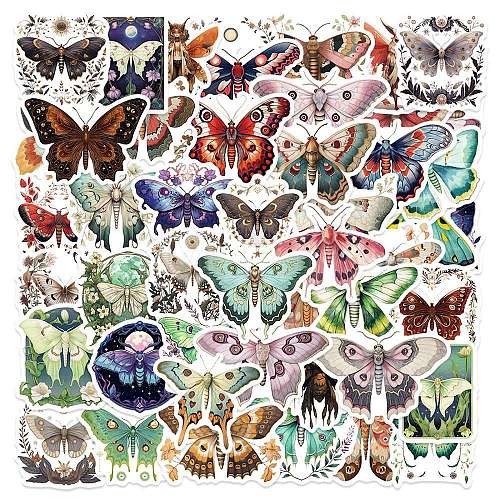 50Pcs Moth PVC Self Adhesive Cartoon Stickers X-STIC-B001-19-1