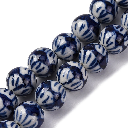 Handmade Blue and White Porcelain Beads Strands PORC-I027-04D-1