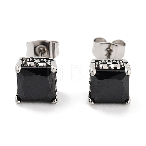 Square 316 Surgical Stainless Steel Pave Cubic Zirconia Stud Earrings for Women Men EJEW-Z050-03A-AS-1