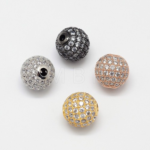 CZ Brass Micro Pave Cubic Zirconia Round Beads ZIRC-L017-03-1