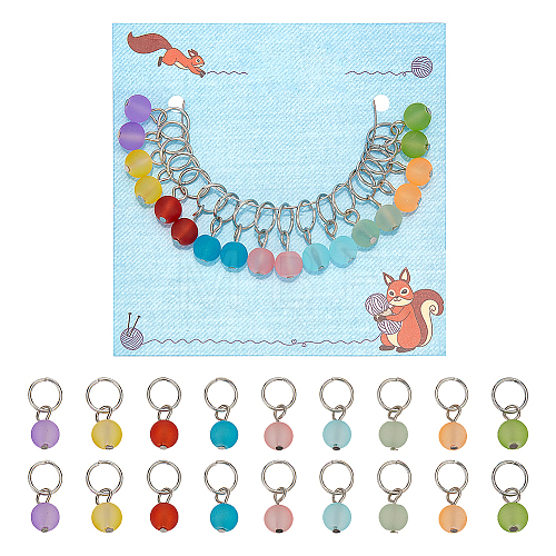 18Pcs 9 Colors Round Frosted Glass Pendant Locking Stitch Markers HJEW-AB00633-1