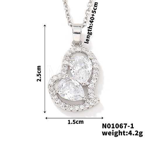 Elegant and Unique Style Brass & Glass Lock Collar Heart Pendant Necklaces for Women FN1868-1-1