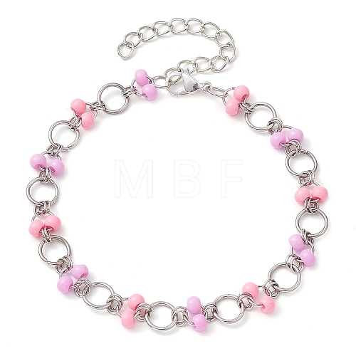 Pink & Plum Glass Seed Bead Link Bracelets BJEW-JB10266-1