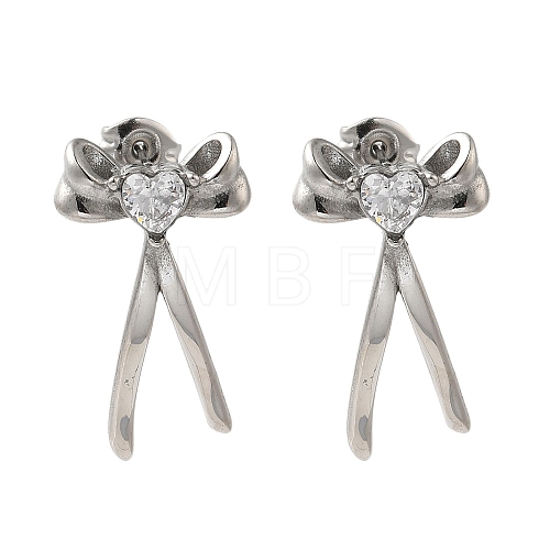 304 Stainless Steel Bowknot Stud Earrings EJEW-C113-01P-1