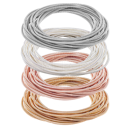 60Pcs 4 Colors Steel Round Snake Chain Stretch Bracelets Set TWIR-BC0001-41-1