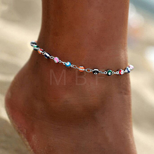 Brass Colorful Evil Eye Enamel Anklets for Women WG56EF4-02-1