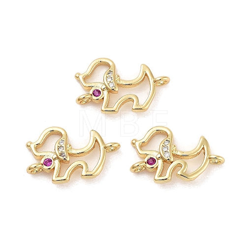 Rack Plating Brass Pave Cubic Zirconia Puppy Dog Links Connector Charms KK-Z064-42G-1