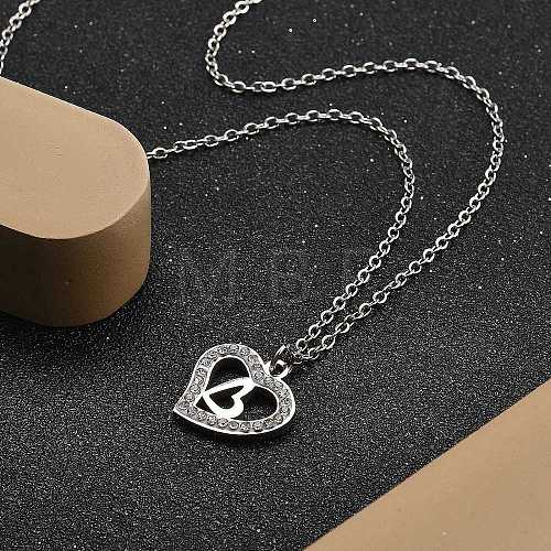 304 Stainless Steel Crystal Rhinestone Heart Pendant Cable Chain Necklaces for Women NJEW-Z056-01C-P-1