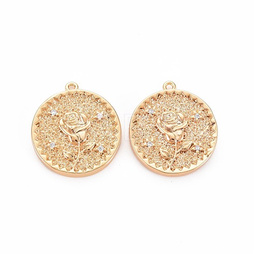 Brass Micro Pave Clear Cubic Zirconia Pendants KK-S364-125-1