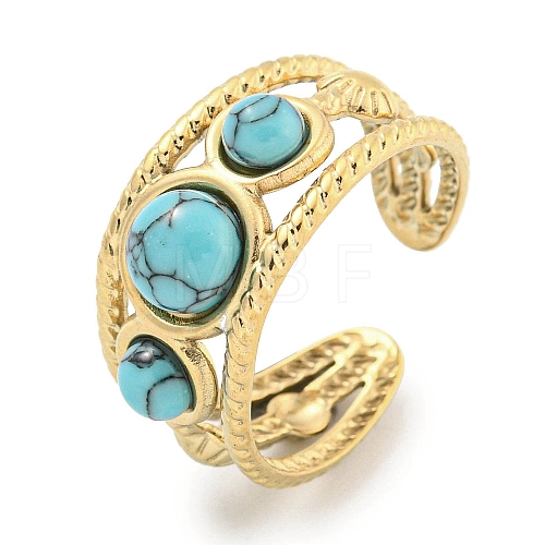 Ion Plating(IP) 304 Stainless Steel Synthetic Turquoise Cuff Rings G-Z056-06G-02-1