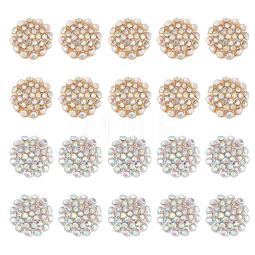WADORN 20Pcs 2 Colors Zinc Alloy Rhinestone Jewelry Snap Buttons FIND-WR0010-40-1