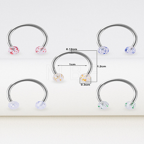 5Pcs 316L Surgical Stainless Steel & Transparent Acrylic Round Ball Circular/Horseshoe Barbell Nose Rings WG9532E-05-1