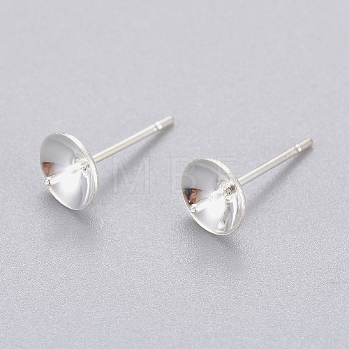 304 Stainless Steel Post Stud Earring Settings For Half Drilled Beads X-STAS-H558-06S-1