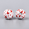 Christmas Spray Painted Schima Wood Beads WOOD-T032-35H-2