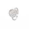 Non-Tarnish 304 Stainless Steel Flat Round with Initial Letter Open Cuff Ring for Men Women RJEW-S405-246P-N-3