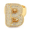 Brass Micro Pave Clear Cubic Zirconia Letter Open Cuff Ring for Women RJEW-M173-01G-B-2