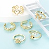 6Pcs 6 Styles Brass Micro Pave Clear Cubic Zirconia Cuff Rings RJEW-LS0001-43G-5