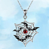 Halloween Alloy Siam Rhinestone Spider Web with Black Bat Pendant Necklaces WGB5650-01-1