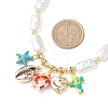 Dyed Synthetic Turquoise Turtle Cross Starfish and Electroplated Shell Pendant ABS Plastic Imitation Pearl Rectangle Beaded Necklaces for Women NJEW-JN05792-3