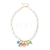Dyed Synthetic Turquoise Turtle Cross Starfish and Electroplated Shell Pendant ABS Plastic Imitation Pearl Rectangle Beaded Necklaces for Women NJEW-JN05792-4