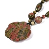Natural Unakite Flower Pendant Necklaces NJEW-N064-08G-4