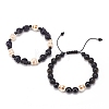 2Pcs 2 Style Natural Golden Sheen Obsidian & Mixed Gemstone Skull Braided Bead Bracelets Set BJEW-JB08382-4