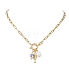 White and Blue Porcelain Round & 304 Stainless Steel Fish & Imitation Pearl Pendant Necklaces for Women NJEW-JN05650-3
