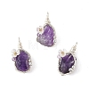 Copper Wire Wrapped Natural Amethyst Pendants PALLOY-TA00435-1