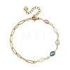 Natural Pearl Two Sides Polished Beaded Chain Bracelets with 304 Stainless Steel Paperclip Chains BJEW-JB14234-03-3