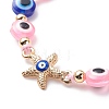 Evil Eye Resin Bead & Starfish Alloy Rhinestone Braided Beaded Bracelets for Girl Women BJEW-JB08740-05-4