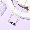 Round Natural Lava Rock & Larvikite & Natural Quartz Crystal Chip Beaded Pendant 304 Stainless Steel Satellite Chain Necklaces for Women NJEW-JN06158-01-1