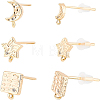 18Pcs 3 Style Brass Cubic Zirconia Stud Earring Findings with Loop KK-BC0007-99-1