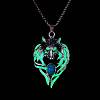 Luminous Glow In The Dark Enamel Wolf Pendant Necklace with Synthetic Turquoise Beaded LUMI-PW0006-66B-1