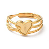 Ion Plating(IP) 304 Stainless Steel Hollow Heart Adjustable Rings RJEW-D006-22G-2