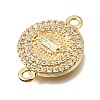 Brass Micro Pave Clear Cubic Zirconia Religion Flat Round Connector Charms KK-E802-31A-G-2