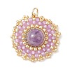 Natural Amethyst Flat Round Pendants PALLOY-MZ00135-06-1