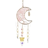 Moon with Tree of Life Natural Rose Quartz Chip Pendant Decorations AJEW-Q143-06-2