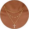 3Pcs Brass Paperclip Chain 3 Layer Pendant Necklaces for Women WGF7A64-07-1