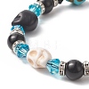 Synthetic Turquoise(Dyed) Skull Braided Beaded Bracelets BJEW-JB09923-01-2
