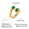 304 Stainless Steel Natural Green Aventurine Cuff Open Rings for Women LG8065-2-1